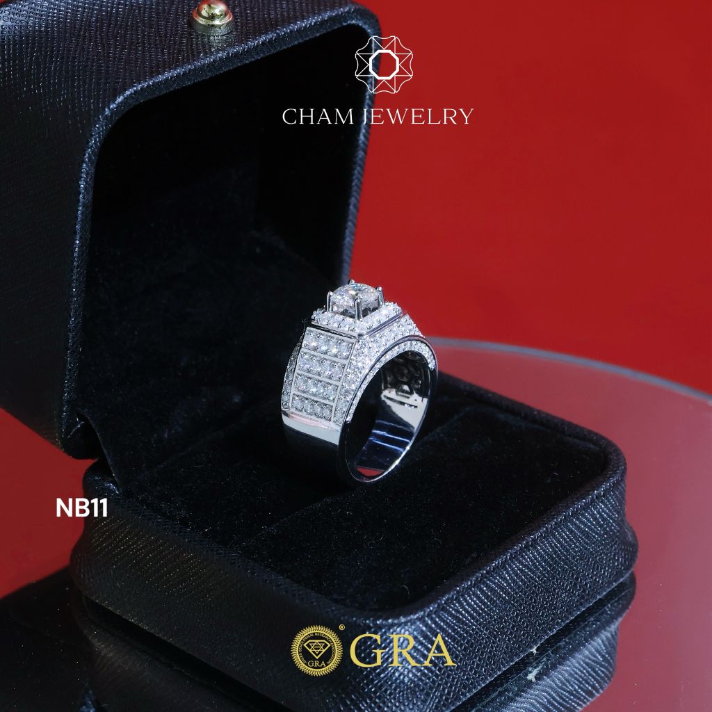 Nhẫn Nam NB11 CHAM JEWELRY, Chủ 6.3mm Full Moissanite Cao Cấp (Barcode ONNA42)