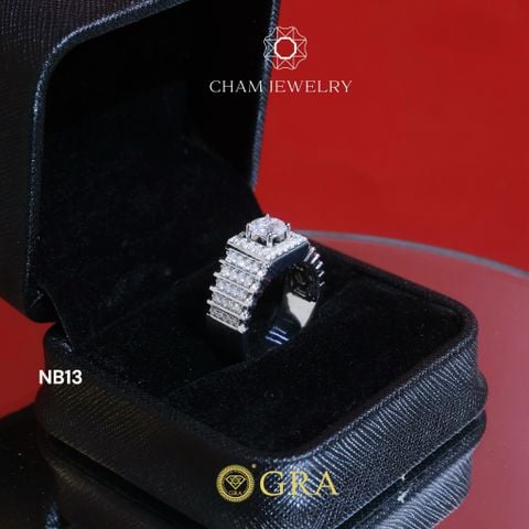 Nhẫn Nam NB13 CHAM JEWELRY, Chủ 6.3mm Full Moissanite Cao Cấp (Barcode ONNA43)