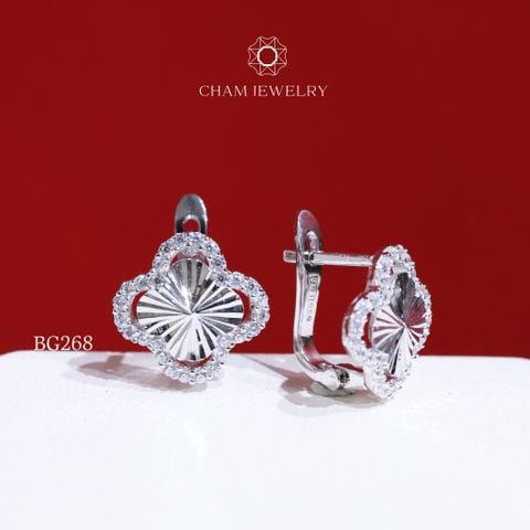 Hoa Tai BG268 CHAM JEWELRY, Cỏ 4 Lá Viền Đá (Barcode TBG931).