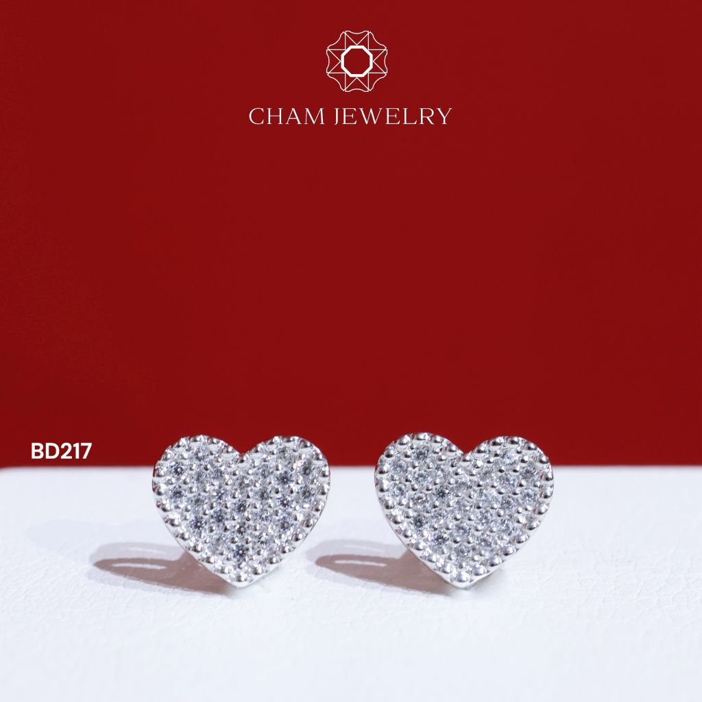 Hoa Tai BD217 CHAM JEWELRY, Trái Tim Full Đá (Barcode TBD1200).