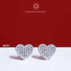 Hoa Tai BD217 CHAM JEWELRY, Trái Tim Full Đá (Barcode TBD1200).