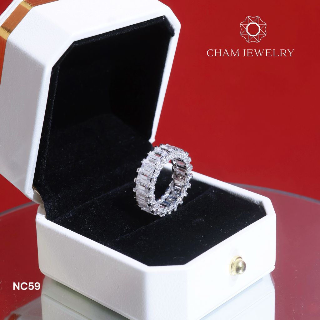 Nhẫn NC59 CHAM JEWELRY, Full Kim Cương Moissanite ,Bản 5.0mm ( Barcode ONNU80)