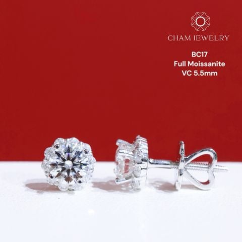 Hoa Tai CHAM JEWELRY BC17, Full Moissanite Chủ 6.0mm (Barcode CAD1VM80).