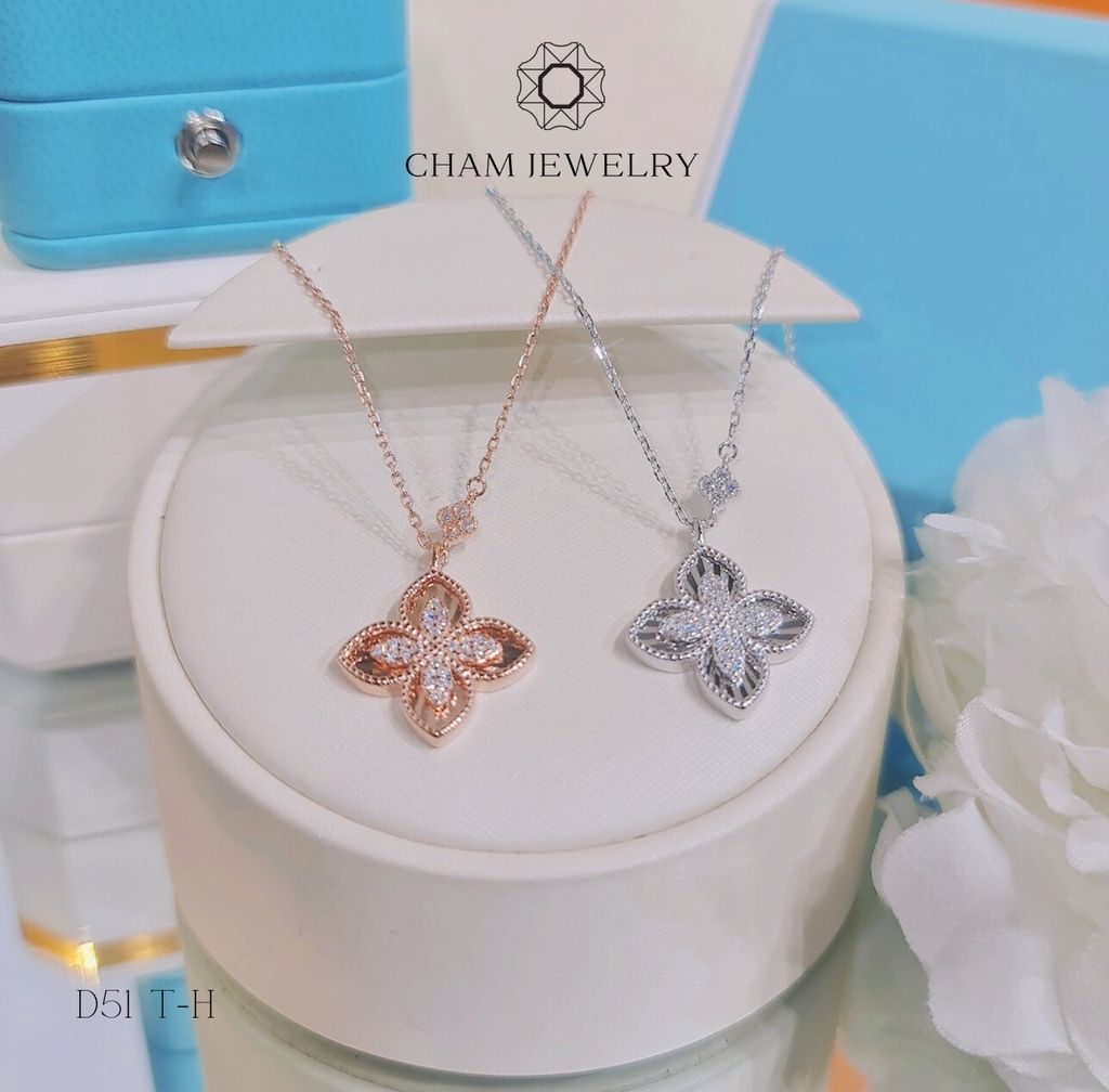 Dây Chuyền CHAM JEWELRY D51, Dây Liền Mặt Cỏ 4 Lá Cao Cấp (Barcode CXL50046).