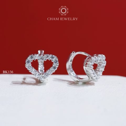 Hoa Tai BK136 CHAM JEWELRY, Trái Tim Chủ 1.5mm.