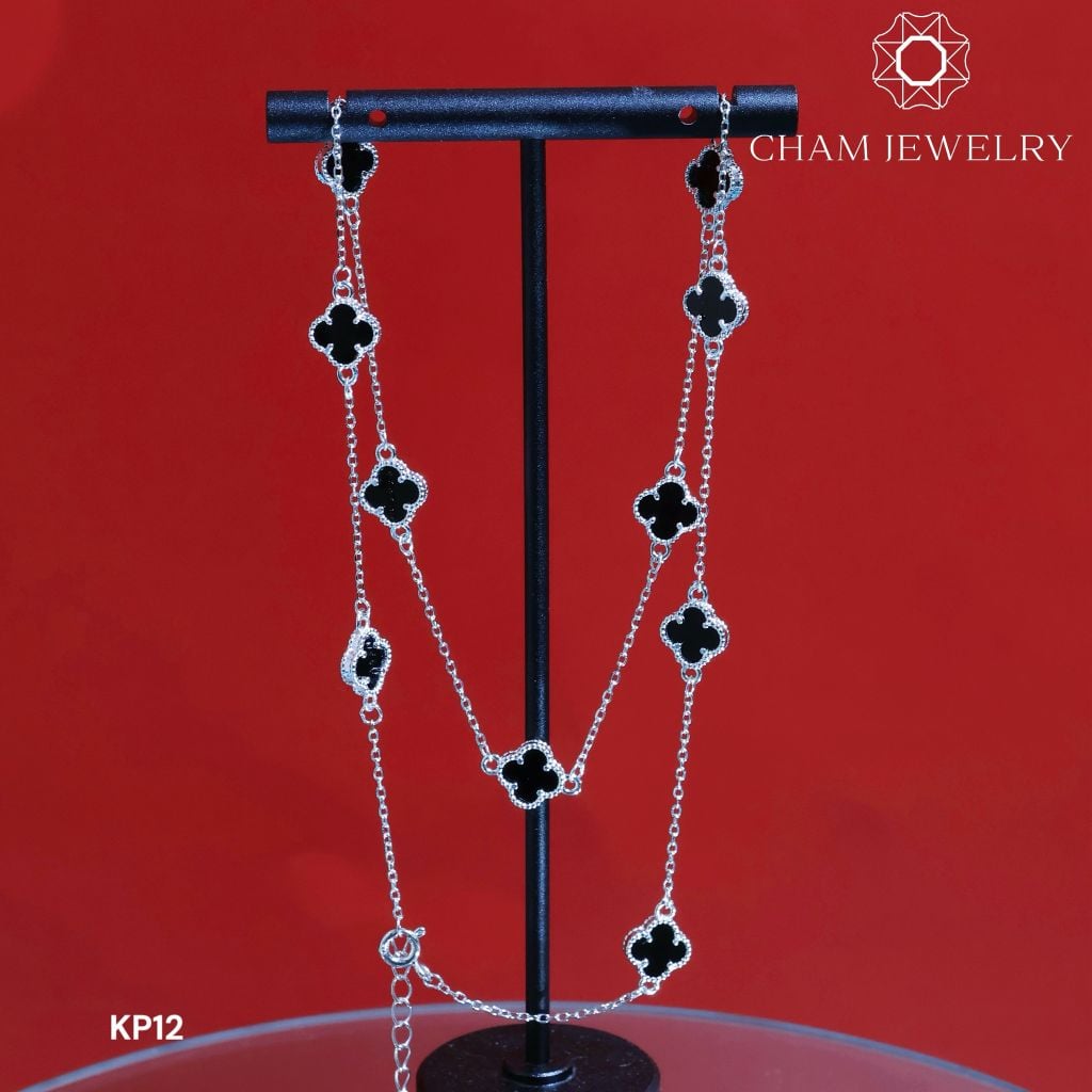 Dây Chuyền KP12 CHAM JEWELRY, Dây Full Cỏ 4 La Đen Bản 7mm (Barcode TDK12)