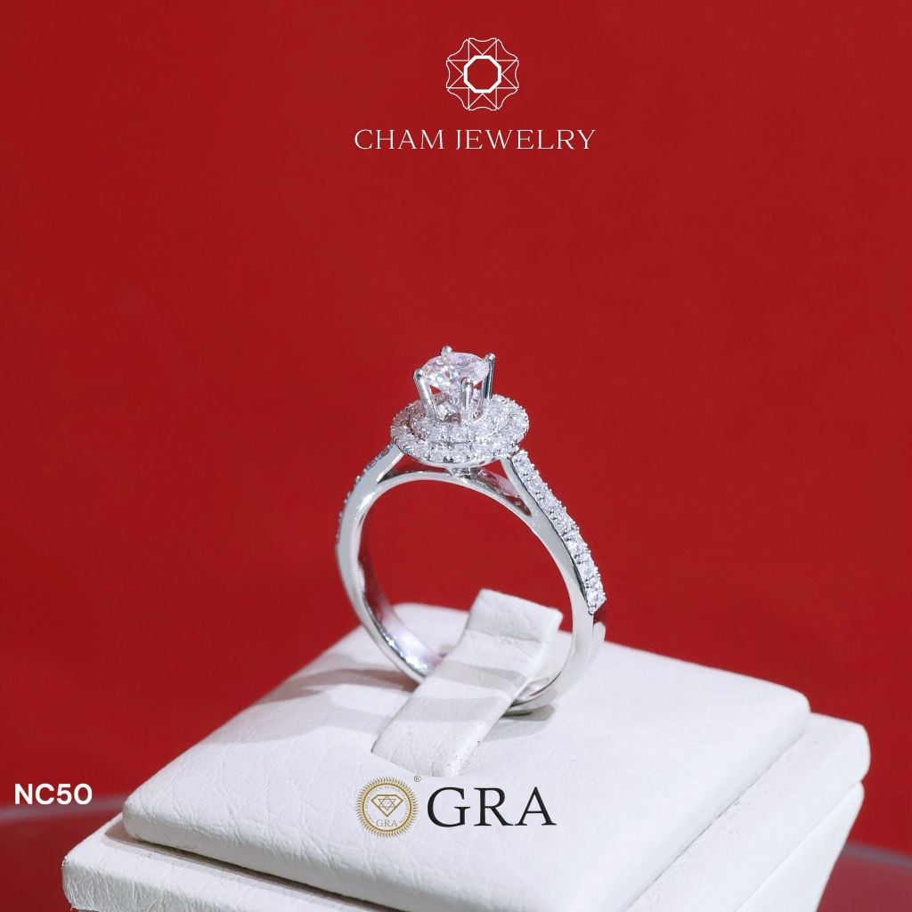 Nhẫn NC50 CHAM JEWELRY, Full Kim Cương Moissanite 4.5mm (Barcode ONNU03).