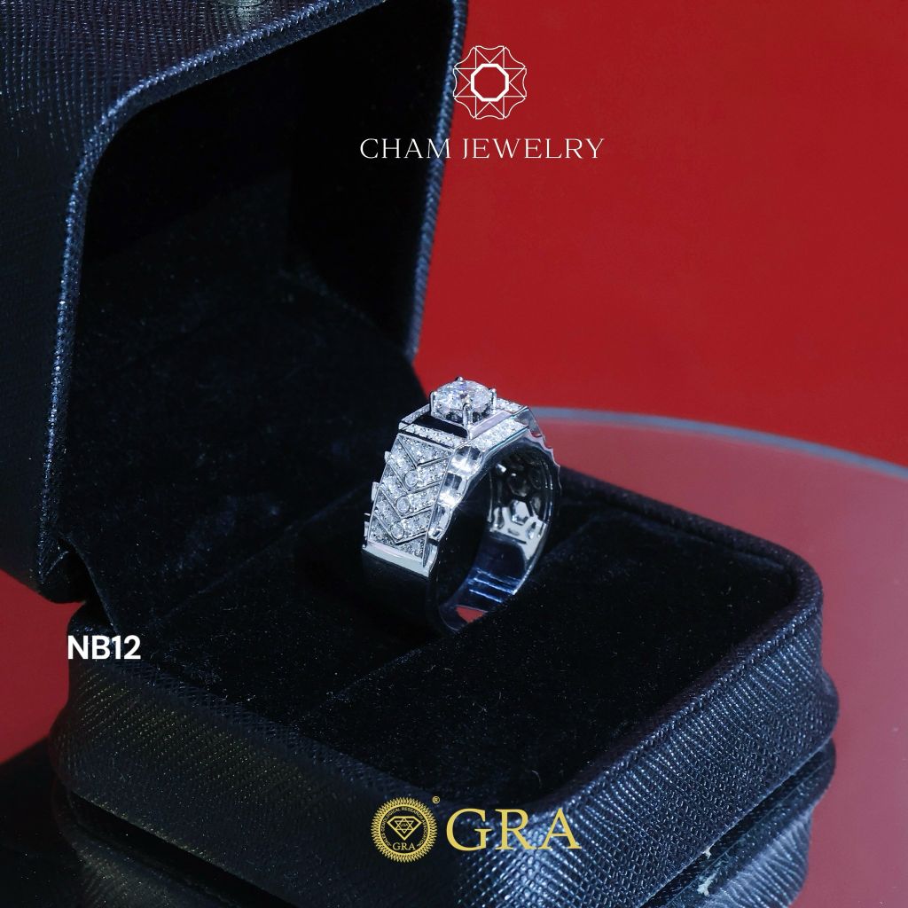 Nhẫn Nam NB12 CHAM JEWELRY, Chủ 5.4mm Full Moissanite Cao Cấp (Barcode ONNA41)