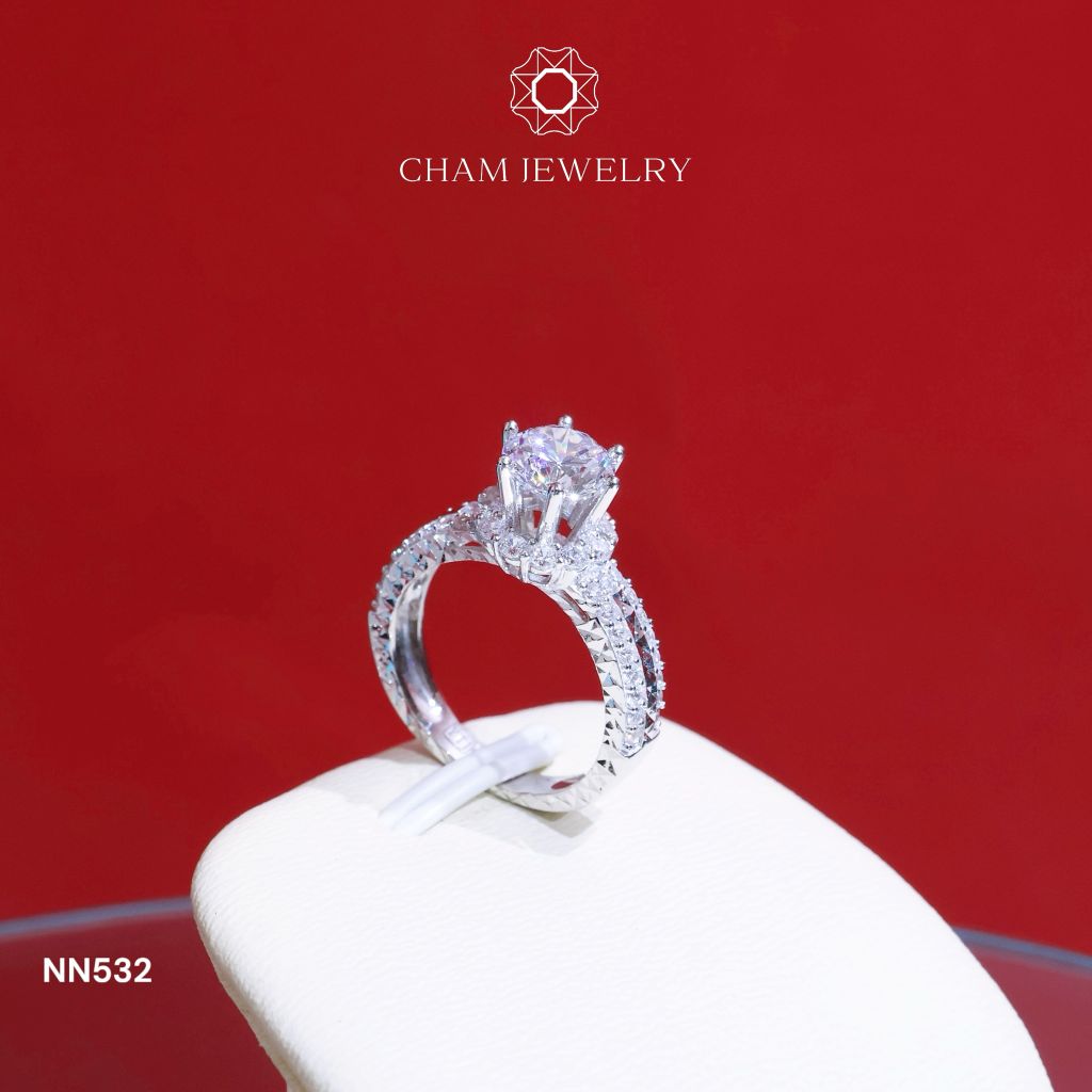 Nhẫn Nữ NN532 CHAM JEWELRY, Xoàn Tròn Chủ 7.0mm (Barcode TNN1494).