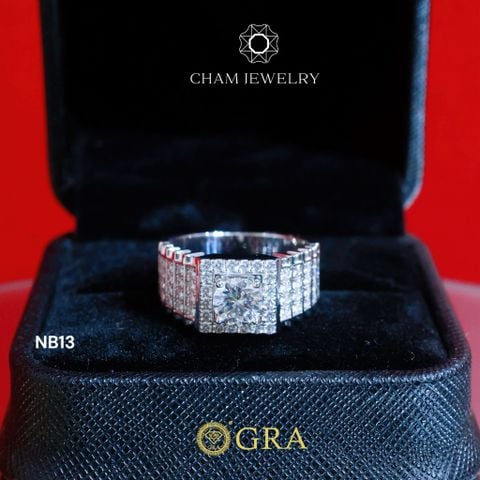 Nhẫn Nam NB13 CHAM JEWELRY, Chủ 6.3mm Full Moissanite Cao Cấp (Barcode ONNA43)