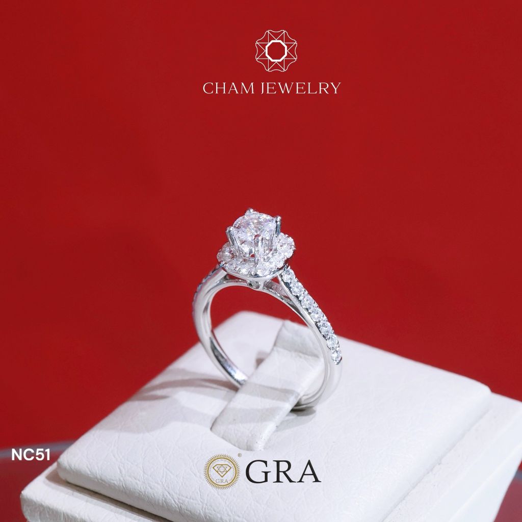 Nhẫn NC51 CHAM JEWELRY, Full Kim Cương Moissanite 4.5mm (Barcode ONNU01).