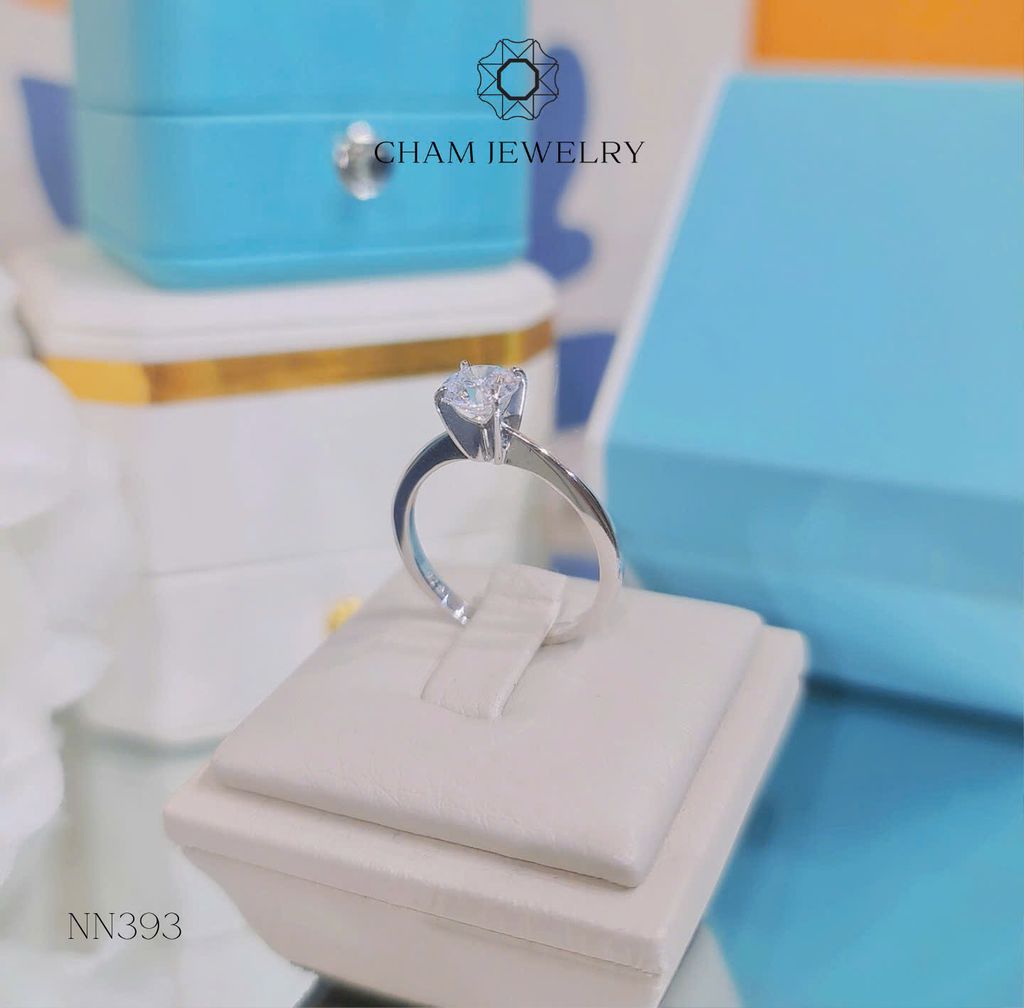 Nhẫn NN393 CHAM JEWELRY, Xoàn Tròn Chủ 6.0mm.