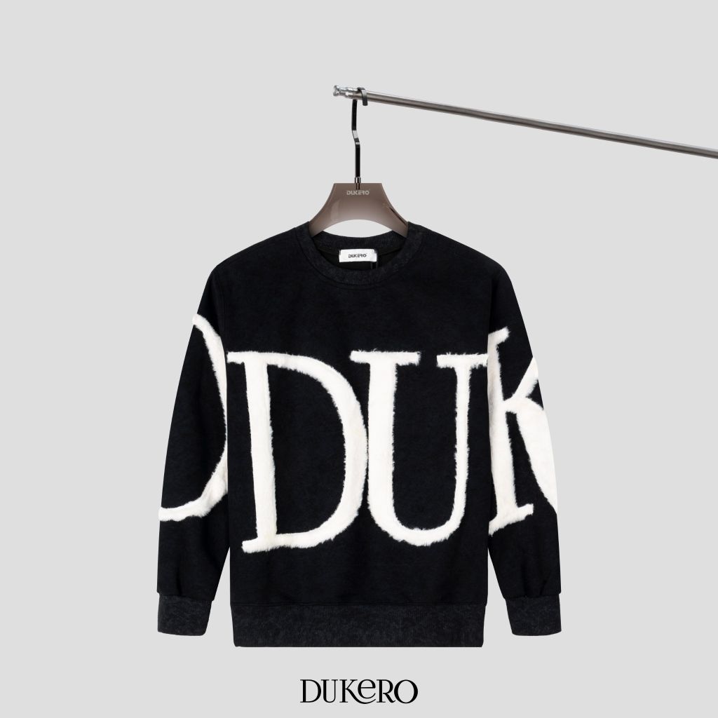 Áo Sweater Dukero Đính Logo Lông  360Gram Mặt Vải Wash Loang