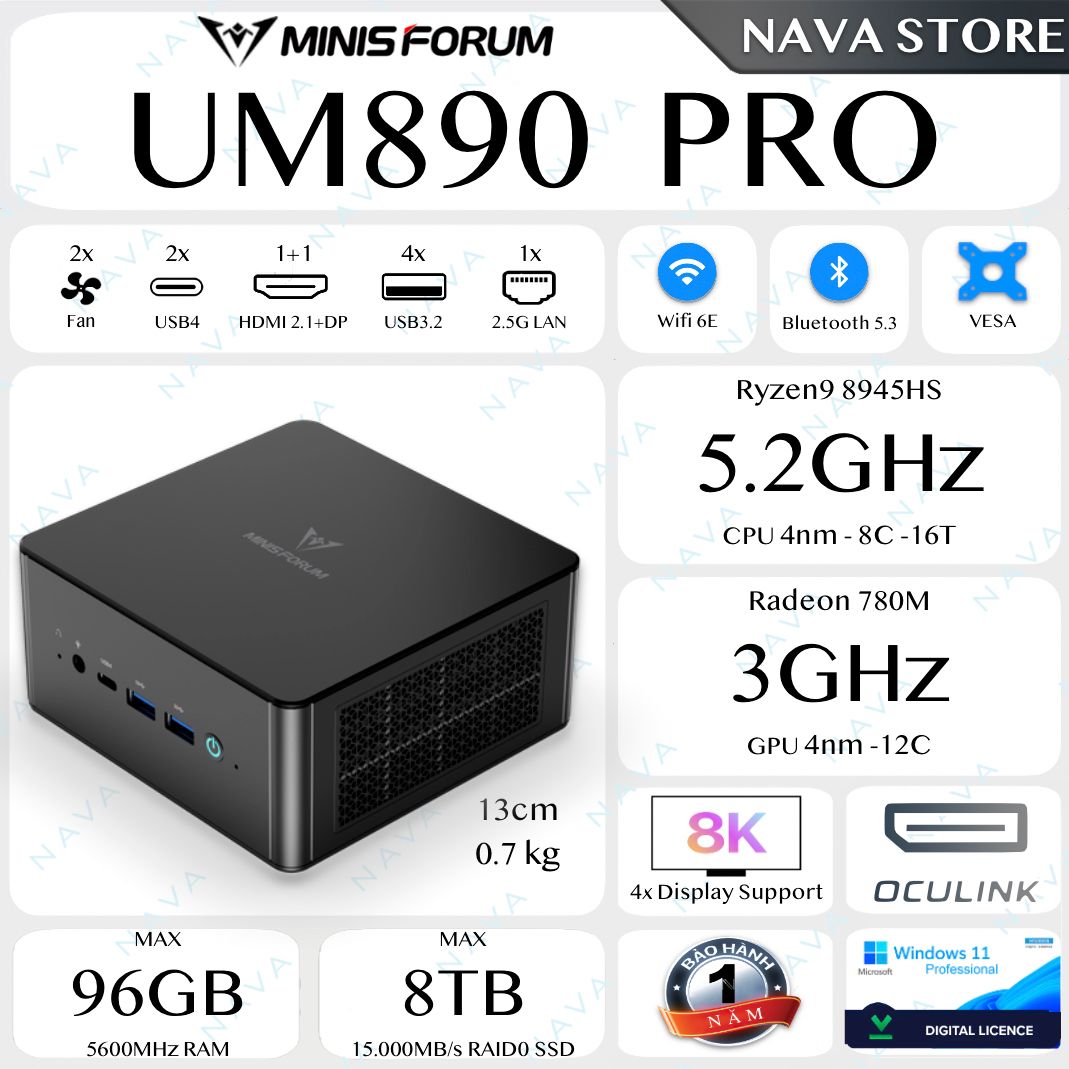 MINISFORUM UM880 Plus Mini PC - AMD Ryzen 7 8845HS, 32GB DDR5, 1TB SSD, Oculink