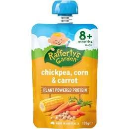 Rafferty's Garden Túi Đựng Thức Ăn Cho Bé Đậu Gà, Ngô & Cà Rốt Protein Cho Bé 8 Tháng Trở Lên 120g