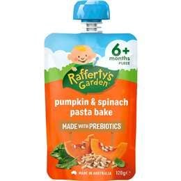 Túi đựng thức ăn cho bé Rafferty's Garden Pasta nướng bí ngô & rau bina cho trẻ trên 6 tháng 120g
