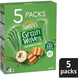 Sunbites Grainwaves Kem chua & hẹ Chips nguyên hạt Multipack 110g