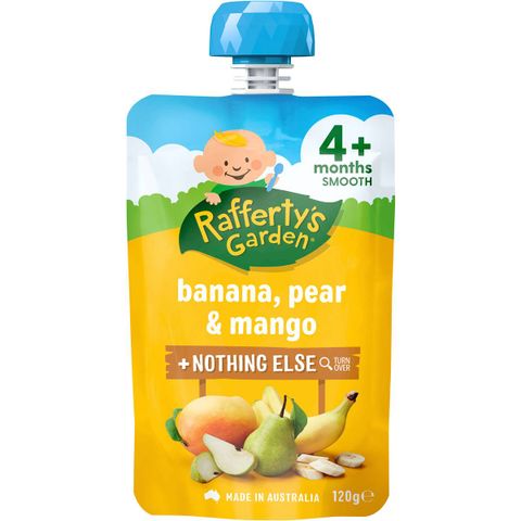 Rafferty's Garden Banana Pear & Mango Túi nghiền nhuyễn thức ăn trẻ em trên 4 tháng 120g