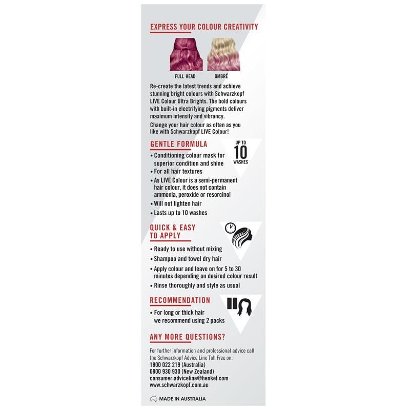 Schwarzkopf LIVE Colour Ultra Bright's Raspberry Rebel 75ml