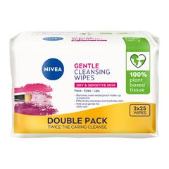 Khăn lau mặt Nivea Gentle Biodegradable dành cho da khô và nhạy cảm, gói đôi 25 miếng