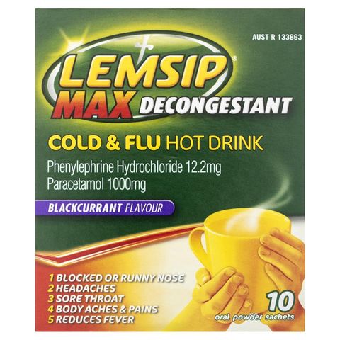 Nước giải khát nóng và cảm cúm Lemsip Max với nho đen thông mũi 10 gói