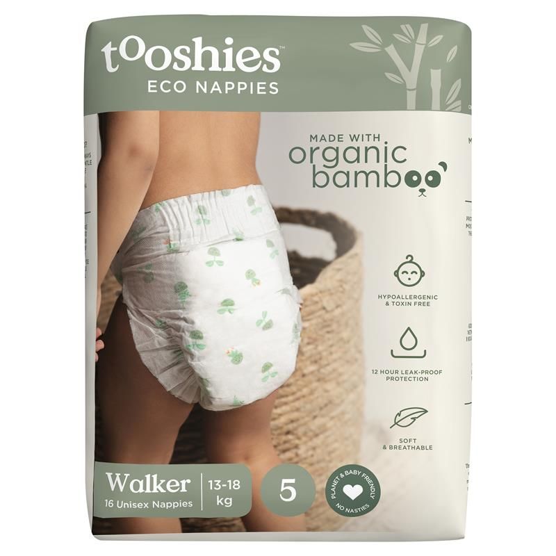 Tã Tooshies Eco với tã tre hữu cơ cỡ 5 cho trẻ tập đi 13-18kg, gói 16 chiếc, chỉ bán trực tuyến
