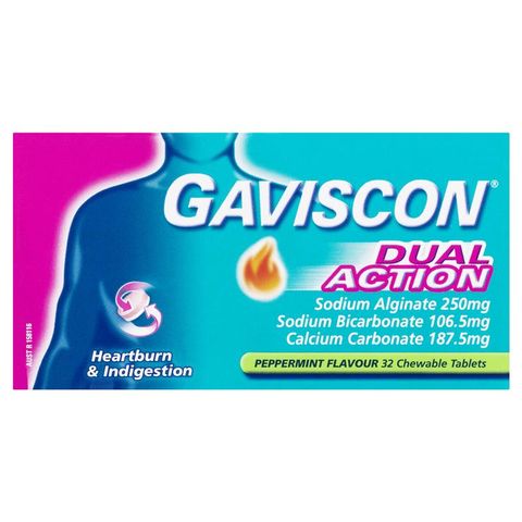 Viên nén nhai tác động kép Gaviscon Bạc hà Giảm chứng ợ nóng & khó tiêu 32 gói