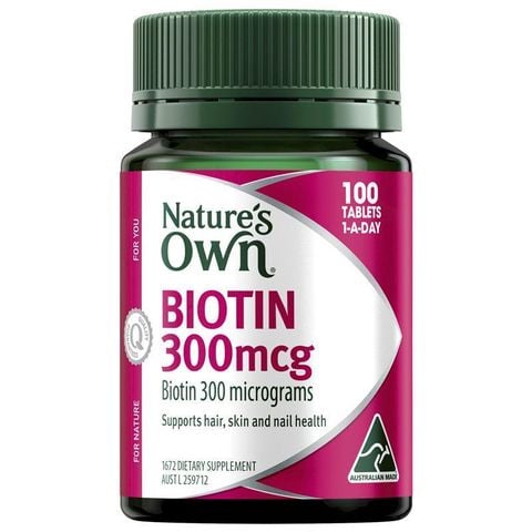 Nature's Own Biotin 300mcg Cho Móng Khỏe Mạnh 100 Viên