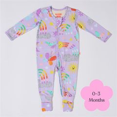 Bambi Mini Co. Wrigglesuit 0-3 tháng màu tím nhạt