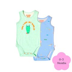 Bambi Mini Co. Bộ đồ liền thân Supersinglet cho bé trai màu xanh lá cây Croc và hình tam giác 2 gói 0-3