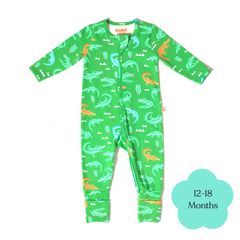 Bambi Mini Co. Wrigglesuit Boys Green Crocodile Rock 12-18 Với Bàn Chân Có Độ Bám Dính