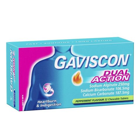 Viên nén nhai tác động kép Gaviscon Bạc hà Giảm chứng ợ nóng & khó tiêu 32 gói