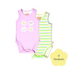 Bambi Mini Co. Bộ đồ liền thân Supersinglet cho bé gái họa tiết hoa tím và sọc kẹo 2 bộ 0 Trẻ sơ sinh