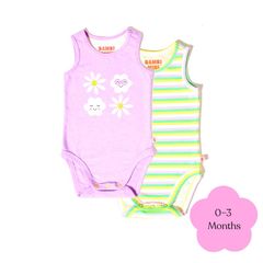Bộ đồ liền thân Bambi Mini Co. Supersinglet cho bé gái họa tiết hoa tím và sọc kẹo 2 chiếc 0-3