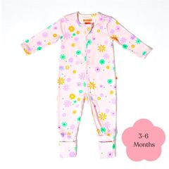 Bambi Mini Co. Wrigglesuit bé gái màu hồng neon hoa 3-6