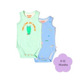 Bambi Mini Co. Bộ đồ liền thân Supersinglet cho bé trai màu xanh lá cây Croc và Triangles 2 gói 6-12
