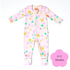 Bambi Mini Co. Wrigglesuit bé gái màu hồng neon hoa 0-3