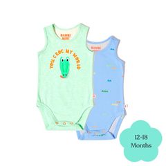 Bambi Mini Co. Bộ đồ liền thân Supersinglet cho bé trai màu xanh lá cây Croc và Triangles 2 gói 12-18