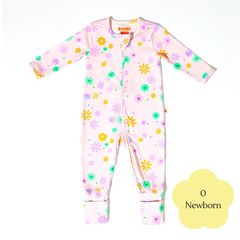 Bambi Mini Co. Wrigglesuit bé gái màu hồng neon hoa 0 sơ sinh