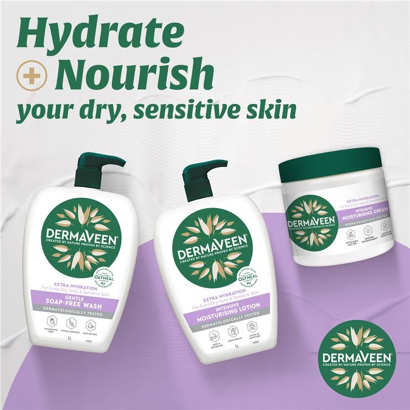 Sữa rửa mặt không chứa xà phòng DermaVeen Extra Hydration Gentle Soap-Free Wash dành cho da cực khô, ngứa và nhạy cảm 250mL
