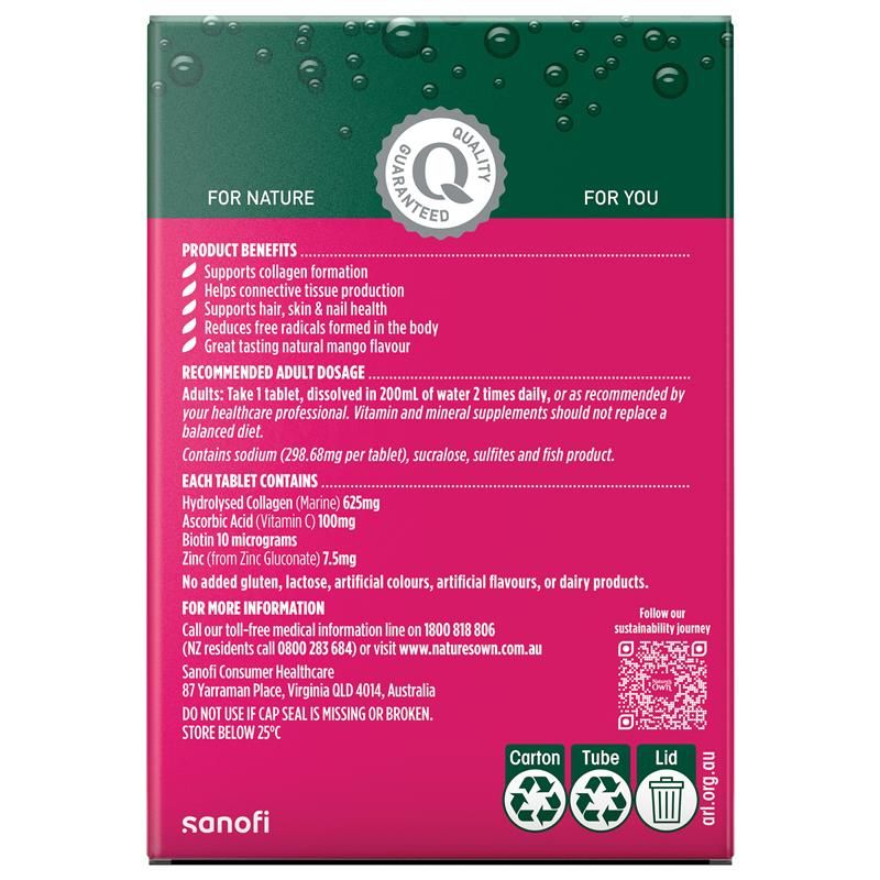 Viên sủi Nature's Own Collagen + Skin Support 60 viên