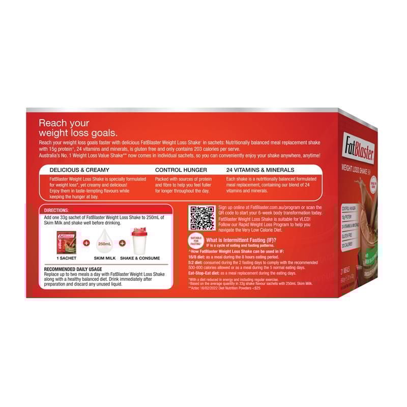 Naturopathica Fatblaster Weight Loss Shake Chocolate 21 x 33g Sachets Exclusive Size