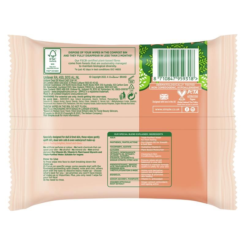 Khăn lau mặt Simple Micellar Instant Glow Facial Wipes 20 miếng