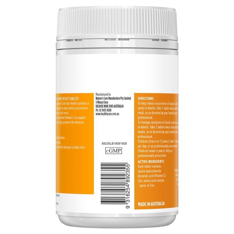 Viên uống Healthy Care Super Lysine Cold Sore Relief 1000mg 100 viên