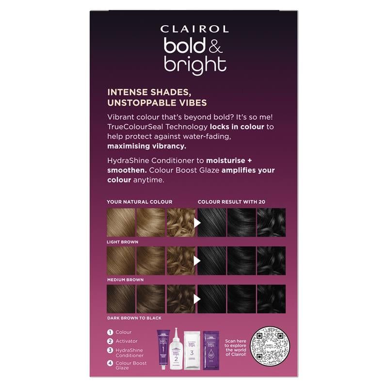 Thuốc nhuộm tóc vĩnh viễn Clairol Bold & Bright 20 Midnight Black