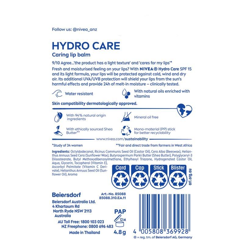 Son dưỡng môi NIVEA Hydro Care SPF15 4.8g