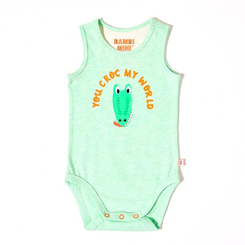 Bambi Mini Co. Bộ đồ liền thân Supersinglet cho bé trai màu xanh lá cây Croc và Triangles 2 gói 12-18