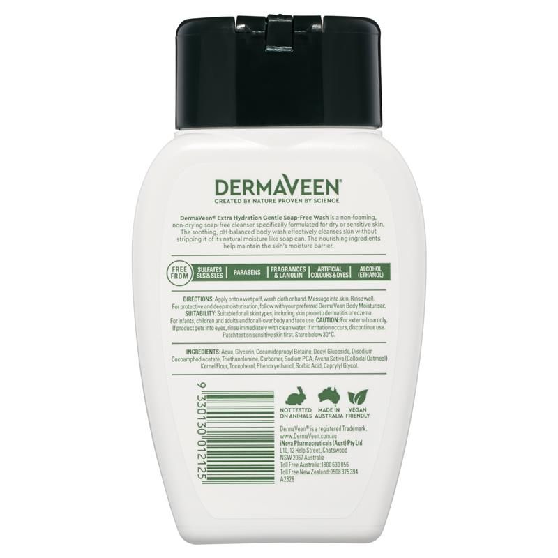 Sữa rửa mặt không chứa xà phòng DermaVeen Extra Hydration Gentle Soap-Free Wash dành cho da cực khô, ngứa và nhạy cảm 250mL