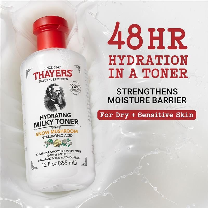 Nước hoa hồng dưỡng ẩm Thayers Hydrating Milky Toner với chiết xuất nấm tuyết và axit hyaluronic 355ml