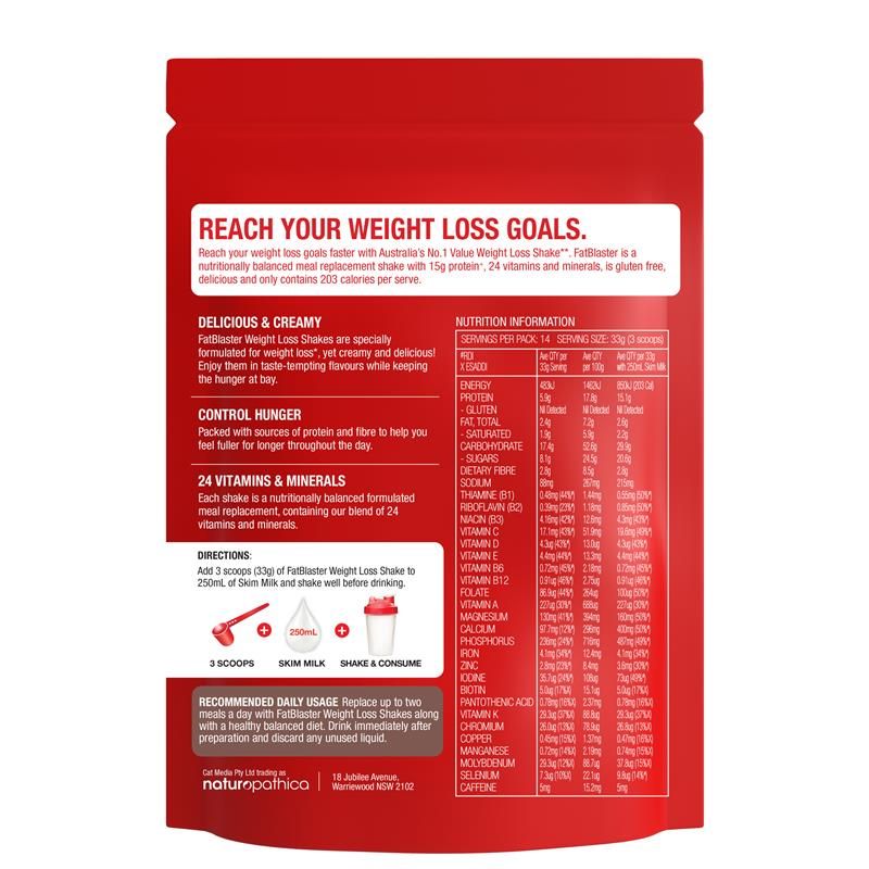 Bột giảm cân Naturopathica Fatblaster hộp đỏ Chocolate 465g